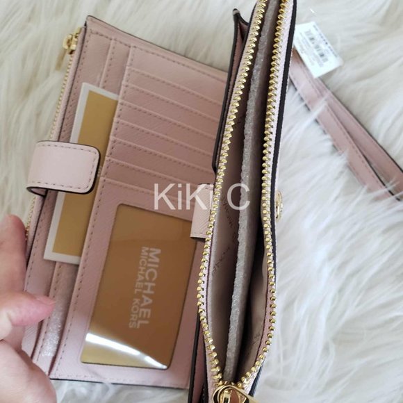 Michael Kors Jet Set Travel Double-Zip Wristlet powder blush  35F8GTVWOL - Picture 6 of 12